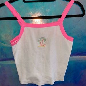 Cute neon pink and white crop tops with embroidered palm trees! 🏝